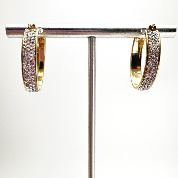 14K & Sterling Silver 925 Cubic Zirconia Elongated Hoop Earrings Size 1" Length - Picture 5 of 13